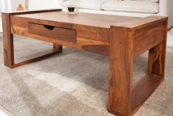 Massivholz Couchtisch MARKANT 100cm braun Sheesham stone finish Schublade Stauraum