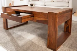 Massivholz Couchtisch MARKANT 100cm braun Sheesham stone finish Schublade Stauraum