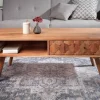 Massivholz Couchtisch MYSTIC LIVING 100cm natur Akazie mit Stauraum Schubladen Ablagefach