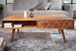 Massivholz Couchtisch MYSTIC LIVING 100cm natur Akazie mit Stauraum Schubladen Ablagefach