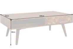 Massivholz Couchtisch MYSTIC LIVING 100cm braun Sheesham stone finish mit Stauraum