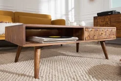 Massivholz Couchtisch MYSTIC LIVING 100cm braun Sheesham stone finish mit Stauraum
