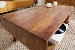 Massivholz Couchtisch MYSTIC LIVING 100cm braun Sheesham stone finish mit Stauraum