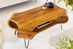 Massivholz Couchtisch ORGANIC LIVING 100cm braun Sheesham stone finish Hairpin Legs