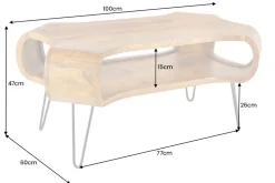 Massivholz Couchtisch ORGANIC LIVING 100cm braun Sheesham stone finish Hairpin Legs