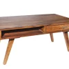 Massivholz Couchtisch RETRO 100cm braun Sheesham stone finish Schubladen handmade