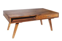 Massivholz Couchtisch RETRO 100cm braun Sheesham stone finish Schubladen handmade