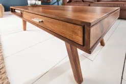 Massivholz Couchtisch RETRO 100cm braun Sheesham stone finish Schubladen handmade
