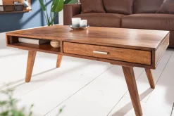 Massivholz Couchtisch RETRO 100cm braun Sheesham stone finish Schubladen handmade