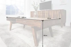 Massivholz Couchtisch RETRO 100cm braun Sheesham stone finish Schubladen handmade