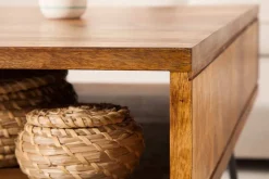 Massivholz Couchtisch SCORPION 60cm braun Sheesham stone finish Stauraum Hairpin Legs