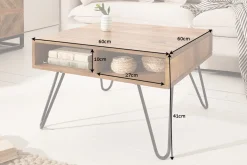 Massivholz Couchtisch SCORPION 60cm braun Sheesham stone finish Stauraum Hairpin Legs