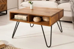 Massivholz Couchtisch SCORPION 60cm braun Sheesham stone finish Stauraum Hairpin Legs