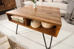 Massivholz Couchtisch SCORPION 60cm braun Sheesham stone finish Stauraum Hairpin Legs