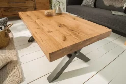 Massivholz Couchtisch THOR 110cm Wildeiche geölt X-Gestell Metall anthrazit Industrial Design