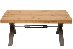 Massivholz Couchtisch THOR 110cm Wildeiche geölt X-Gestell Metall anthrazit Industrial Design