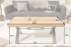 Massivholz Couchtisch THOR 110cm Wildeiche geölt X-Gestell Metall anthrazit Industrial Design