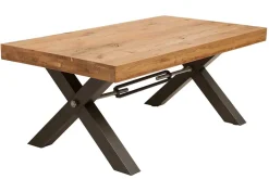 Massivholz Couchtisch THOR 110cm Wildeiche geölt X-Gestell Metall anthrazit Industrial Design