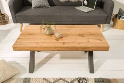 Massivholz Couchtisch THOR 110cm Wildeiche geölt X-Gestell Metall anthrazit Industrial Design