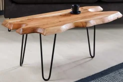 Massivholz Couchtisch WILD 100cm Akazie natur Hairpin Legs Baumkante