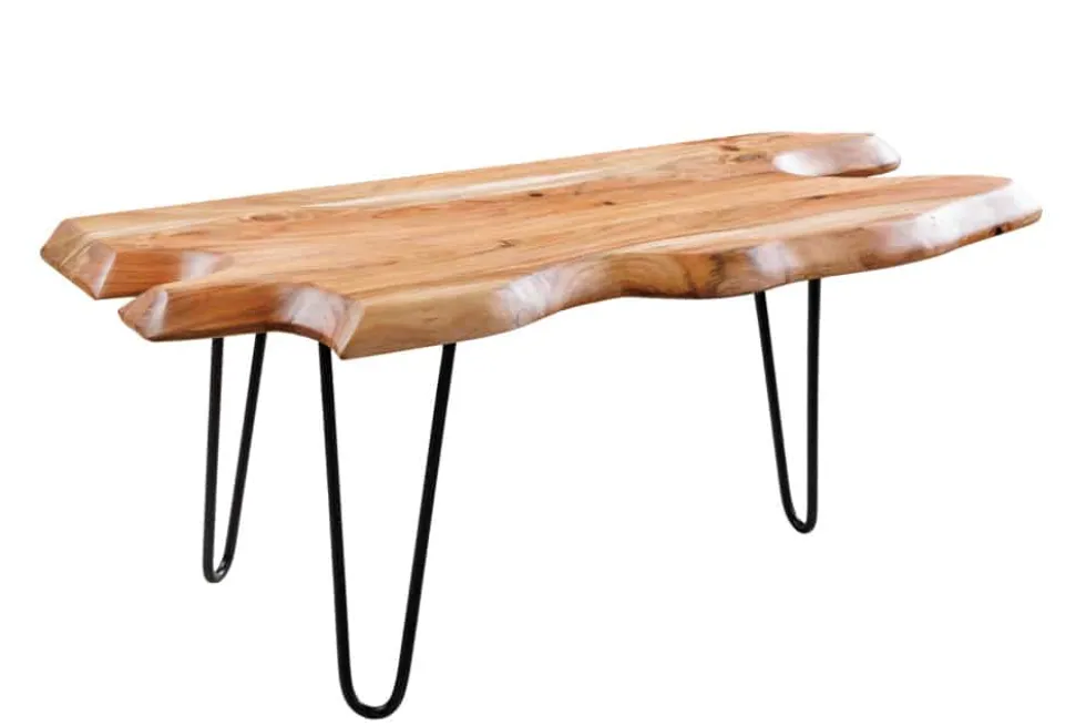 Massivholz Couchtisch WILD 100cm Akazie natur Hairpin Legs Baumkante
