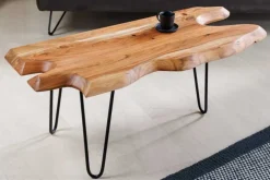 Massivholz Couchtisch WILD 100cm Akazie natur Hairpin Legs Baumkante