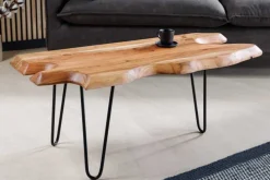 Massivholz Couchtisch WILD 100cm Akazie natur Hairpin Legs Baumkante