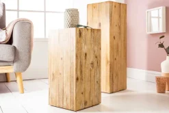 Massivholz Dekosäule COLUMNA 75cm Akazie teakgrau gekälkt Beistelltisch