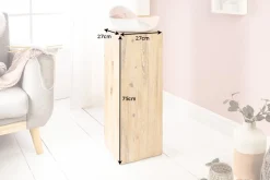 Massivholz Dekosäule COLUMNA 75cm Akazie teakgrau gekälkt Beistelltisch