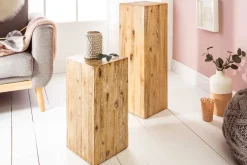 Massivholz Dekosäule COLUMNA 75cm Akazie teakgrau gekälkt Beistelltisch