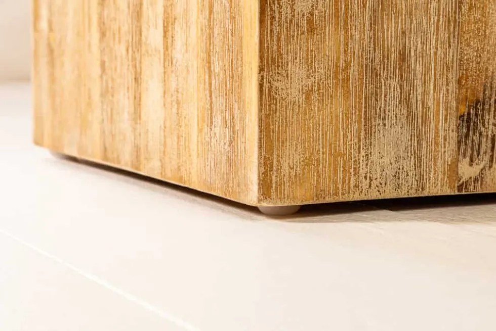 Massivholz Dekosäule COLUMNA 75cm Akazie teakgrau gekälkt Beistelltisch