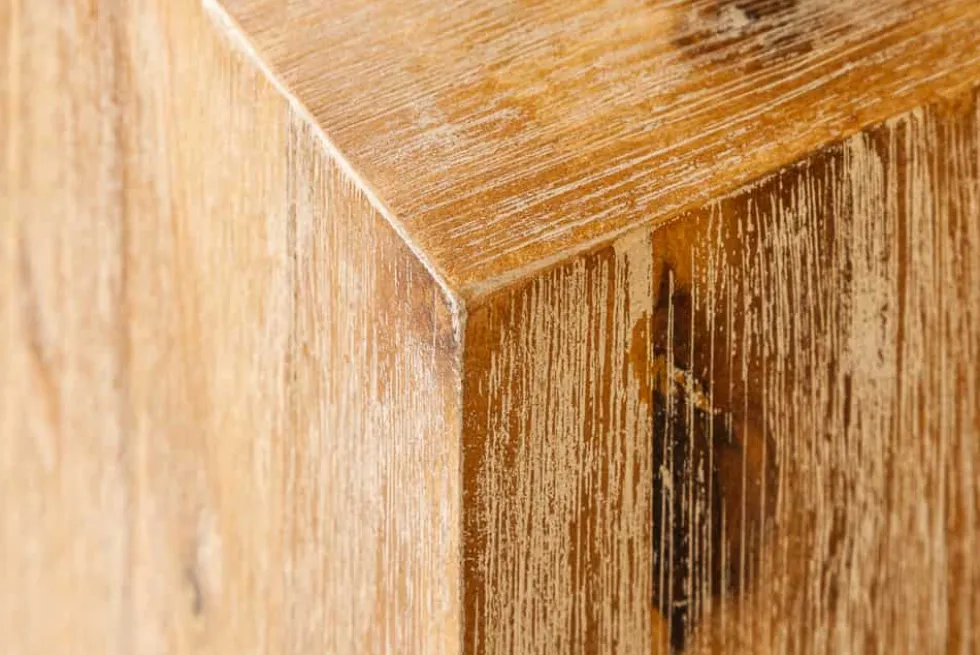 Massivholz Dekosäule COLUMNA 75cm Akazie teakgrau gekälkt Beistelltisch
