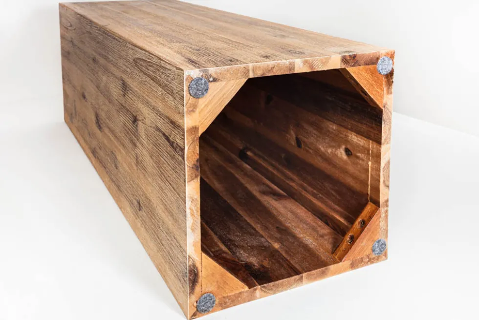 Massivholz Dekosäule COLUMNA 75cm Akazie teakgrau gekälkt Beistelltisch