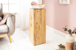Massivholz Dekosäule COLUMNA 75cm Akazie teakgrau gekälkt Beistelltisch