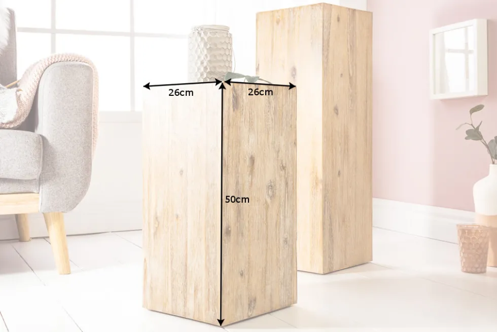Massivholz Dekosäule COLUMNA 50cm Akazie teak-grau gekälkt Beistelltisch
