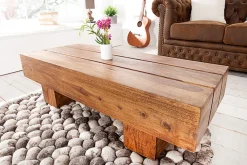 Massivholz Design Couchtisch BOLT 100cm braun Sheesham stone finish