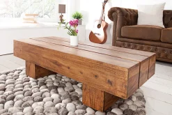 Massivholz Design Couchtisch BOLT 100cm braun Sheesham stone finish