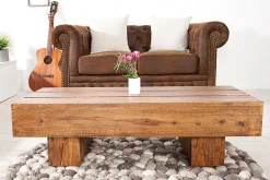 Massivholz Design Couchtisch BOLT 100cm braun Sheesham stone finish