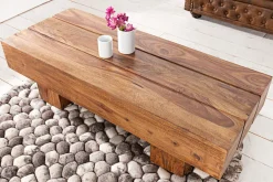 Massivholz Design Couchtisch BOLT 100cm braun Sheesham stone finish