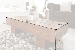 Massivholz Design Couchtisch BOLT 100cm braun Sheesham stone finish