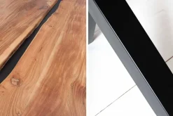 Massivholz Esstisch AMAZONAS 200cm natur Akazie Metall X-Gestell schwarz Baumkante