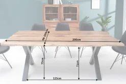 Massivholz Esstisch AMAZONAS 200cm natur Akazie Metall X-Gestell schwarz Baumkante