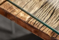 Massivholz Esstisch BARRACUDA 220cm natur Teak schwarz Metall X-Gestell inkl. Glasplatte