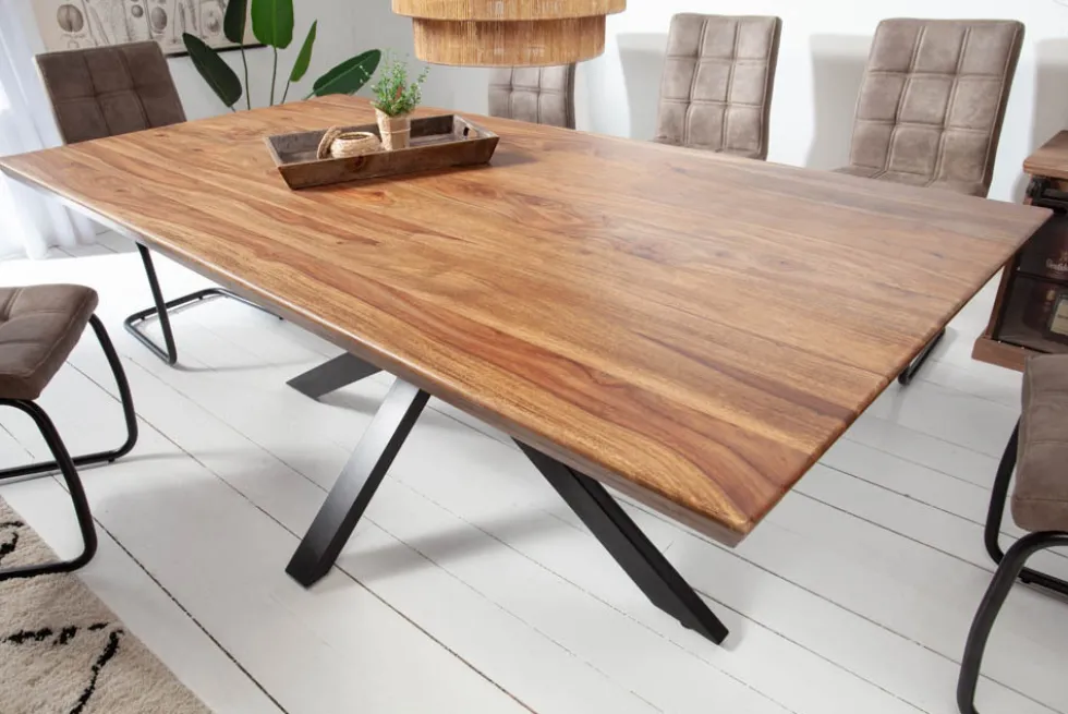 Massivholz Esstisch GALAXIE 200cm braun Sheesham stone finish Industrial Design