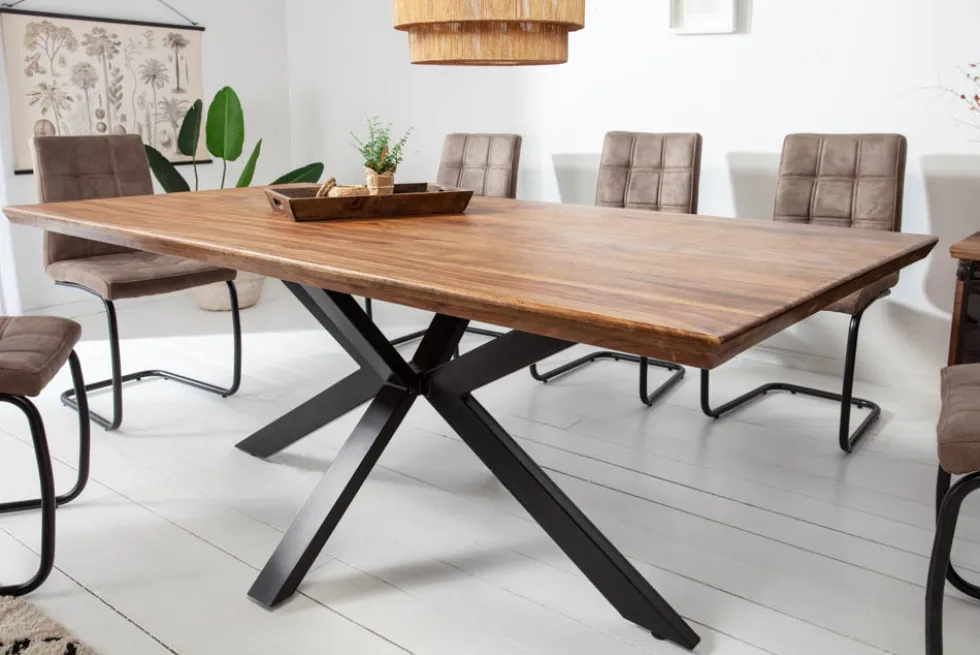 Massivholz Esstisch GALAXIE 200cm braun Sheesham stone finish Industrial Design