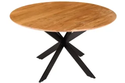 Massivholz Esstisch GALAXIE 130cm rund Akazie natur schwarzes Metallgestell
