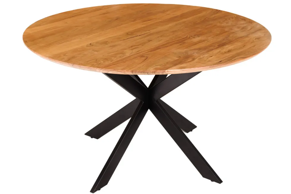 Massivholz Esstisch GALAXIE 130cm rund Akazie natur schwarzes Metallgestell