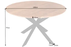 Massivholz Esstisch GALAXIE 130cm rund Akazie natur schwarzes Metallgestell