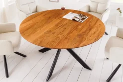 Massivholz Esstisch GALAXIE 130cm rund Akazie natur schwarzes Metallgestell
