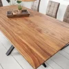 Massivholz Esstisch GALAXIE 180cm braun Sheesham stone finish Sterngestell Metall